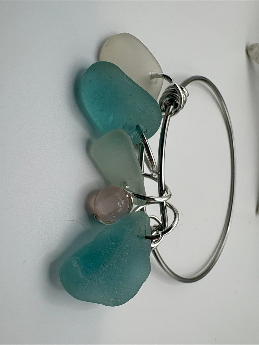 Sea Glass Charm Bangle Bracelet - Teal & Seafoam